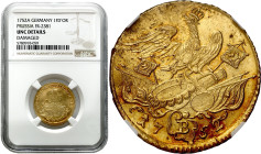 World coins 
Germany, Brandenburg-Prussen. Frederick II (1740-1786). Friedrichsd or 1752 B, Wrocaw NGC UNC - RARE 

Aw.: Popiersie w prawo, w otoku...