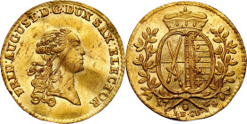 World coins 
Germany, Saxony. Friedrich August III (I). (1763-1827). Ducat (Dukaten) 1764, Leipzig 

Aw.: Popiersie władcy w prawo. W otoku: FRID A...