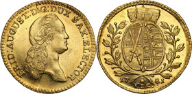 World coins 
Germany, Saxony. Friedrich August III (I). (1763-1827). Ducat (Dukaten) 1781, IEC, Dresden 

Aw.: Popiersie władcy w prawo. W otoku: F...