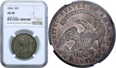World coins 
USA. 50 cents 1834, Philadelphia NGC AU58 

Pięknie zachowana moneta z nienaruszoną, starą patyną.KM# 37
More photos and full item de...