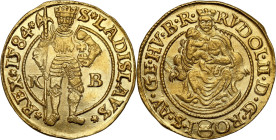 World coins 
Hungary, Rudolf II (1572-1608). Ducat (Dukaten) (goldgulden) 1584 KB, Kremnica - BEAUTIFUL 

Aw.: Postać cesarza, litery K-B po bokach...