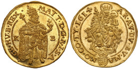 World coins 
Hungary. Matthias II (1608-1619). Ducat (Dukaten) 1614 KB, Kremnica- EXCELLENT 

Aw.: Stojący cesarz w zbroi, legenda otokowaRw.: Mado...