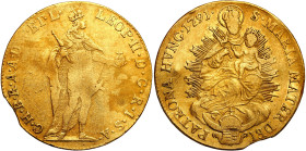 World coins 
Hungary, Leopold II (1790-1792). Ducat (Dukaten) 1791, Kremnica 

Aw: Władca trzymającego jabłko panowania oraz berło, dookoła napis: ...