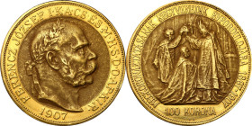 World coins 
Hungary. Francis Joseph I (1848 1916). 100 crowns 1907 KB, Kremnica 

Złota moneta wybita z okazji 40-lecia koronacji Franciszka Józef...