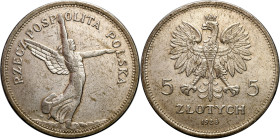 Poland II Republic - coins
II RP. 5 zlotych 1928 Nike (ze znakiem) 

Wariant ze znakiem mennicy przy stopie Nike.Drobne ryski w polu, szczegóły dob...
