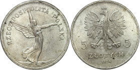 Poland II Republic - coins
II RP. 5 zlotych 1928 Nike bez znaku mennicy 

Wariant bez znaku mennicy przy stopach Nike.Atrakcyjny egzemplarz z dużą ...