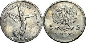 Poland II Republic - coins
II RP. 5 zlotych 1931 Nike - RARE YEAR 

Bardzo rzadki rocznik pięciozłotówki z Nike.Polerowane tło.Parchimowicz 114d
M...