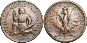 Probe coins of the Second Polish Republic
PROBE / PATTERN COPPER 50 zlotys 1924 Kneeling knight - RARE 

Aw.: Po środku godło: orzeł ukoronowany ko...