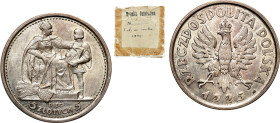 Probe coins of the Second Polish Republic
PROBE / PATTERN silver, 5 zlotys 1925, Constitution - 100 pearls - with original envelope 

Pięć złotych ...