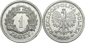 Probe coins of the Second Polish Republic
PROBE / PATTERN. 1 zloty 1928, without the inscription PROBE / PATTERN - only 15 copies - BEAUTIFUL 

Oko...