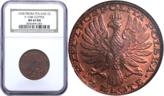 Probe coins of the Second Polish Republic
PROBE / PATTERN copper 2 zloty 1928, Mother of God NGC MS6B RB (MAX) 

Kolejna dwuzłotówka zaprojektowana...