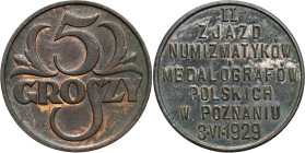 Probe coins of the Second Polish Republic
PROBE / PATTERN bronze 5 Grosz (Groschen) 1929 - Congress of Polish numismatists and medalographers 

Aw....