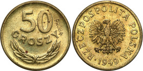 PROBE coins of the Polish Peoples Republic - brass
PRL. PROBE / PATTERN brass 50 Grosz (Groschen) 1949 - ONLY 100 pieces 

Bardzo rzadka próbna mon...