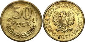 PROBE coins of the Polish Peoples Republic - brass
PRL. PROBE / PATTERN brass 50 Grosz (Groschen) 1957 - ONLY 100 pieces 

Bardzo rzadka próbna mon...