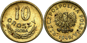PROBE coins of the Polish Peoples Republic - brass
PRL. PROBE / PATTERN brass 10 Grosz (Groschen) 1949 - ONLY 100 pieces 

Bardzo rzadka moneta wyb...