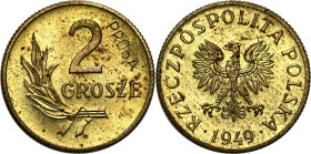 PROBE coins of the Polish Peoples Republic - brass
PRL. PROBE / PATTERN brass 2 Grosze (Groschen) 1949 - ONLY 100 pieces 

Bardzo rzadka próbna mon...