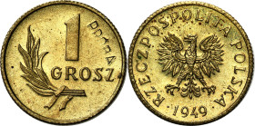 PROBE coins of the Polish Peoples Republic - brass
PRL. PROBE / PATTERN brass 1 Grosz (Groschen) 1949 - ONLY 100 pieces 

Na rewersie wklęsły napis...