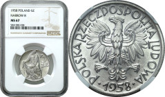 Collector coins of the Polish People Republic
PRL. 5 zlotych 1958 Rybak – PODWÓJNE SŁONECZKO – WĄSKA DATA 8 - NGC MS67 (MAX) EXTREMELY RARE 

NAJWY...