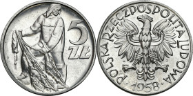 Collector coins of the Polish People Republic
PRL. 5 zlotych 1958 Rybak aluminium (szeroka cyfra 8) 

Znacznie rzadsza odmiana z szeroką cyfrą 8 w ...