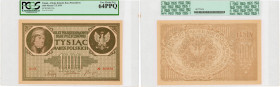 Banknotes
1.000 marek polskich 1919 seria O - PCGS 64 PPQ 

Znak wodny w kształcie plastra miodu.Wyśmienicie zachowany egzemplarz w gradingu PCGS z...