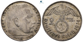 Germany.  AD 1933-1945. 2 Reichsmark 1939 J