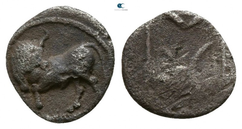 Lucania. Sybaris 550-510 BC. 
Obol AR

7mm., 0,37g.

Bull standing left, he...