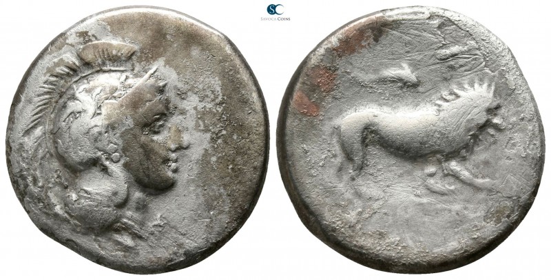Lucania. Velia circa 300-280 BC. 
Nomos AR

21mm., 6,84g.

Head of Athena t...