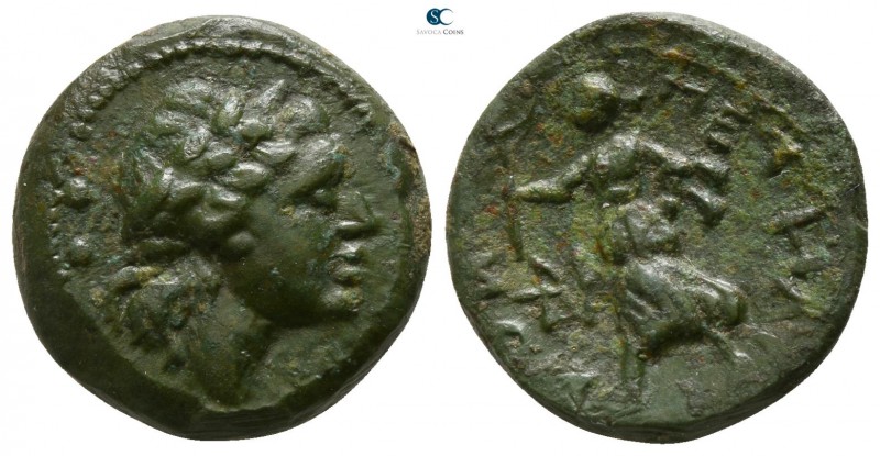 Bruttium. Petelia circa 215-210 BC. 
Sextans Æ

14mm., 2,87g.

Laureate hea...