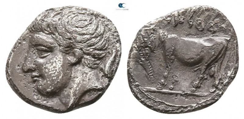 Sicily. Panormos 405-380 BC. 
Litra AR

8mm., 0,60g.

Male head left / Man-...