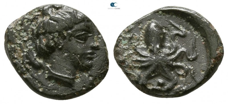 Sicily. Syracuse 466-405 BC. 
Bronze Æ

10mm., 1,03g.

Head of Arethusa to ...