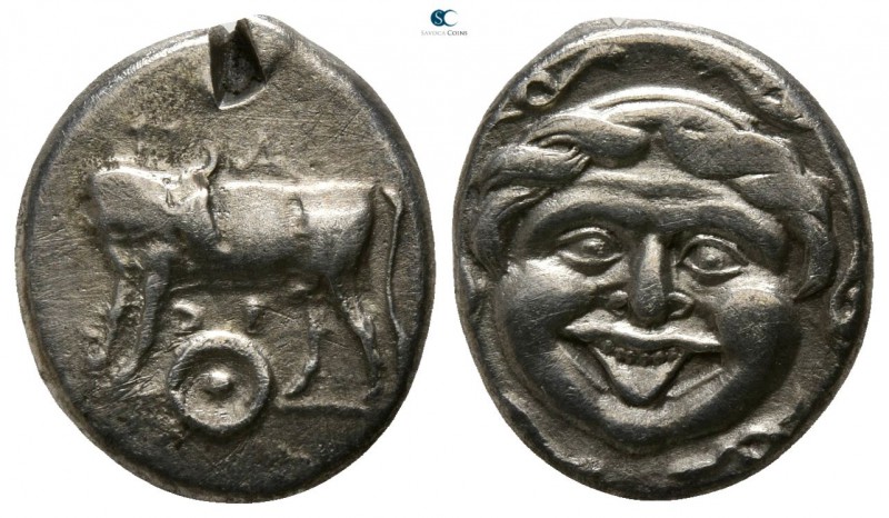 Mysia. Parion circa 400-300 BC. 
Hemidrachm AR

13mm., 2,19g.

ΠΑ-ΡΙ, bull ...