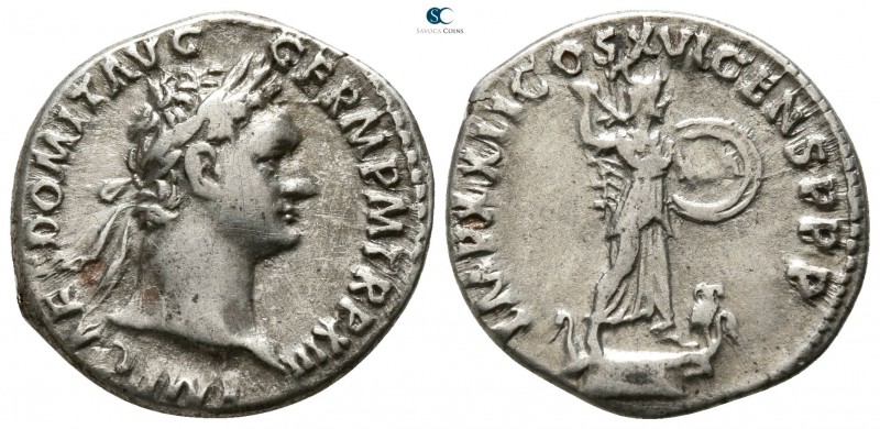 Domitian AD 81-96. Rome
Denarius AR

18mm., 3,26g.

IMP CAES DOMIT AVG GERM...