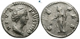 Diva Faustina AD 141. Rome. Denarius AR