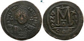 Justinian I. AD 527-565.  Dated year 14 = 540-541 AD. Constantinople. Follis Æ