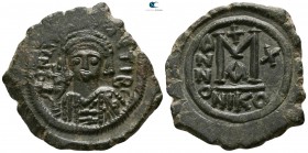 Maurice Tiberius AD 582-602. 1st officina. Dated RY 10 = 591-592. Nikomedia. Follis Æ