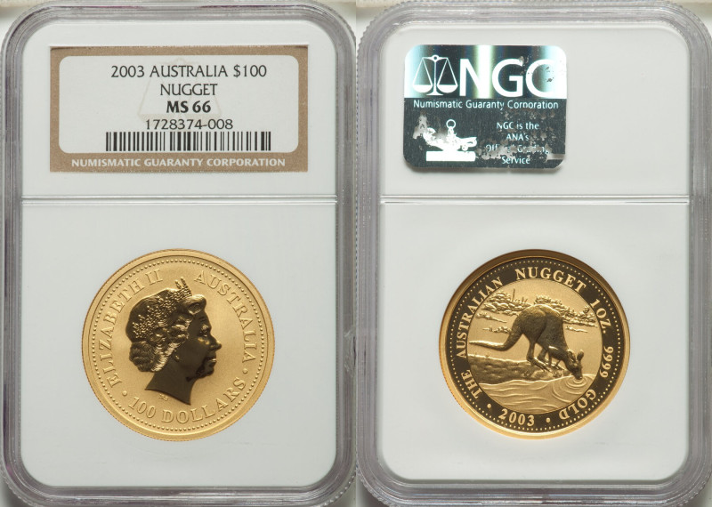 Elizabeth II gold "Nugget" 100 Dollars (1 oz) 2003 MS66 NGC, KM-Unl. 

HID098012...