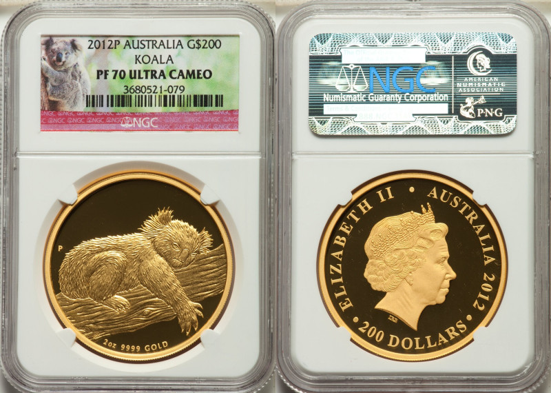 Elizabeth II gold Proof "Koala" 200 Dollars (2 oz) 2012-P PR70 Ultra Cameo NGC, ...