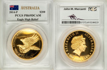 Elizabeth II gold Proof High Relief "Wedge-Tailed Eagle" 200 Dollars (2 oz) 2014-P PR69 Deep Cameo PCGS, Perth mint. KM-Unl. With John M. Mercanti sig...
