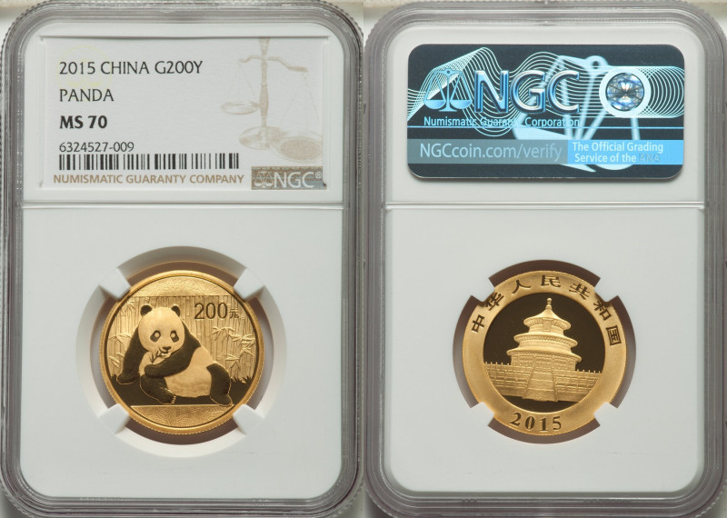 People's Republic gold Panda 200 Yuan (1/2 oz) 2015 MS70 NGC, KM-Unl., PAN-602A....