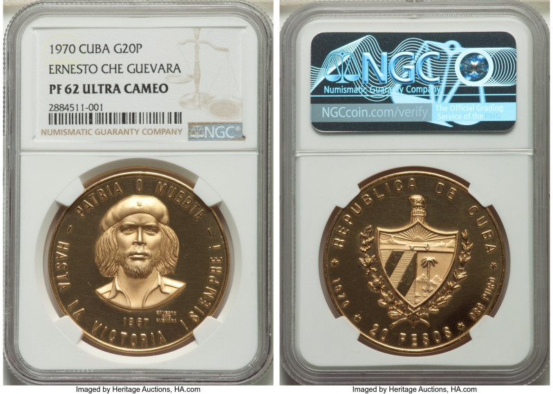 Republic gold Proof "Ernesto Che Guevara" 20 Pesos 1970 PR62 Ultra Cameo NGC, cf...