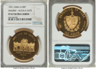 Republic gold Proof "Alcala Gate" 100 Pesos 1991 PR67 Ultra Cameo NGC, KM535, Fr-58. Mintage: 100. Featuring the Puerta de Alcala in Madrid. AGW 0.999...