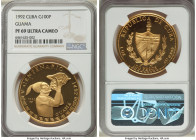 Republic gold Proof "Guamá" 100 Pesos 1992 PR69 Ultra Cameo NGC, Havana mint, KM454, Fr-71. Mintage: 100. Struck as part of the "500th Anniversary - D...