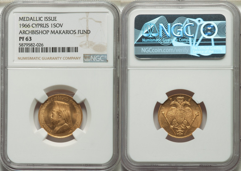 Republic gold Proof "Archbishop Makarios Fund" Medallic Sovereign 1966 PR63 NGC,...
