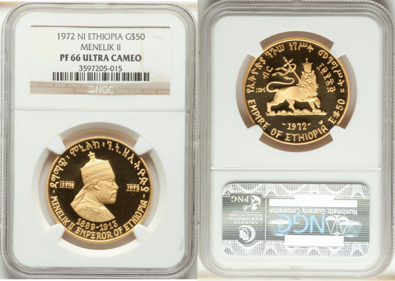 Haile Selassie I gold Proof "Menelik II" 50 Dollars 1972-NI PR66 Ultra Cameo NGC...