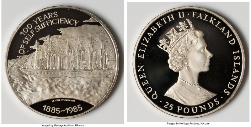 Elizabeth II silver Proof "100 Year of Self Sufficiency" 25 Pounds 1985 UNC, Roy...