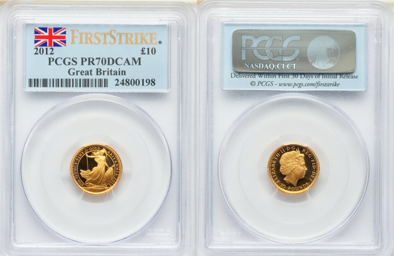 Elizabeth II gold Proof 10 Pounds 2012 PR70 Deep Cameo PCGS, KM-Unl., S-BGC3. Br...