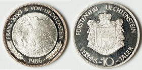 Josef Johann Adam silver Proof Medallic "Vaduz Palace" 10 Taler (5 oz) 1986 UNC, KM-XMB1. 65mm. Mintage: 2,500. Sold with case and COA. 

HID098012420...