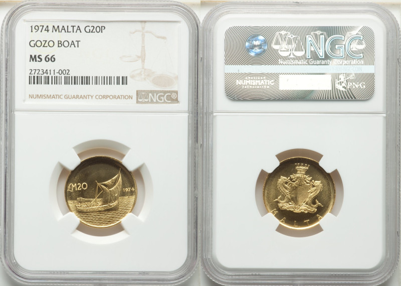 Republic gold "Gozo Boat" 20 Pounds 1974 MS66 NGC, KM27. 

HID09801242017

© 202...