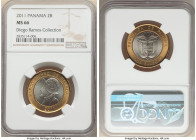 Republic bi-metallic 2 Balboas 2011 MS66 NGC, KM-Unl. From a cancelled issue that never entered circulation. Ex. Diego Ramos Collection 

HID098012420...