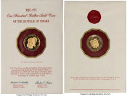 Republic gold Proof "Vasco Nuñez de Balboa - 500th Anniversary of Birth" 100 Balboas 1975-FM UNC, Franklin mint, KM41. Encased in Franklin mint sealed...